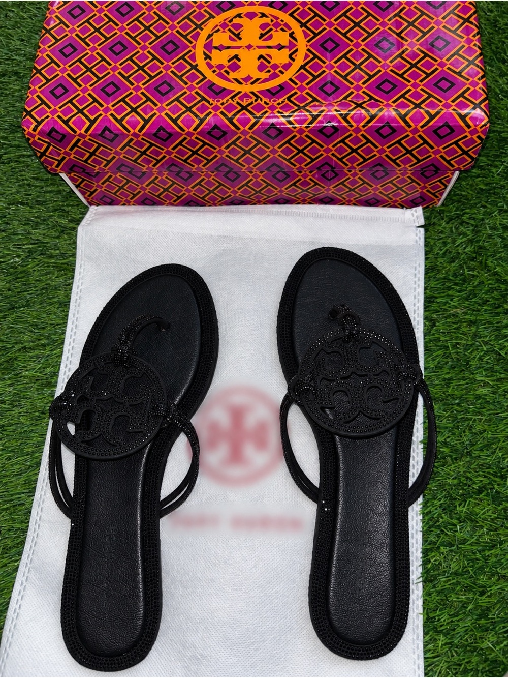 Tory Burch Black Logo Thong Sandals
